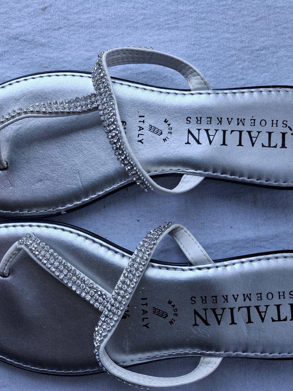 Italian Shoemakers Silver-White Crystal Strap Sandals